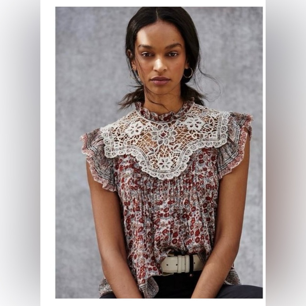 Tops Othilia Anthropologie Malia Lace Pleated Top Blouse